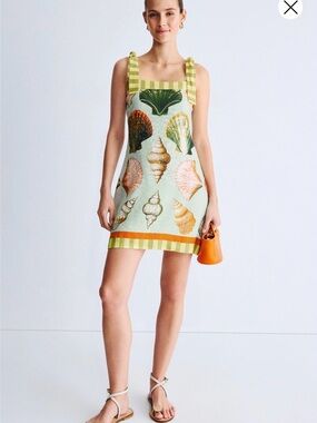 HUNTER BELL Mint Seashell Print Mini Dress with Orange Trim